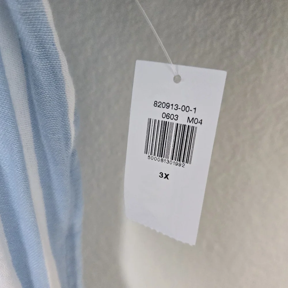 NWT Old Navy Waist Defined Puff Sleeve Light Blue Stripe Dress‎ Plus Size 3X
